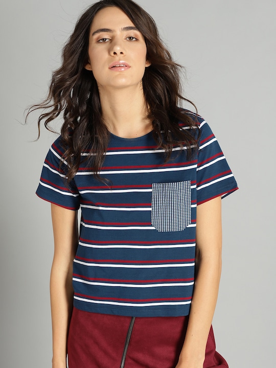 Roadster Women Striped Round Neck T-shirt