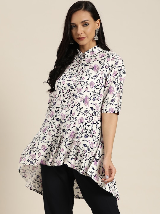 Sangria Women Ethnic Print High-Low Shirt Style Top