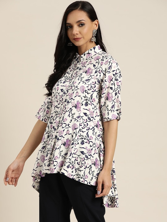 Sangria Women Ethnic Print High-Low Shirt Style Top