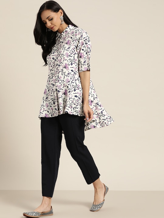 Sangria Women Ethnic Print High-Low Shirt Style Top