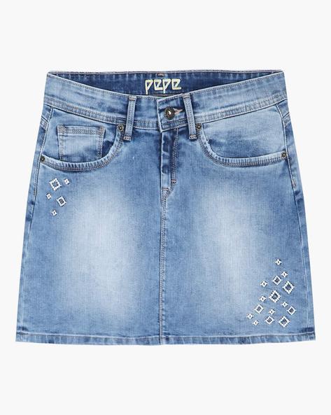 PEPE JEANS Denim Short Skirt with Placement Embroidery