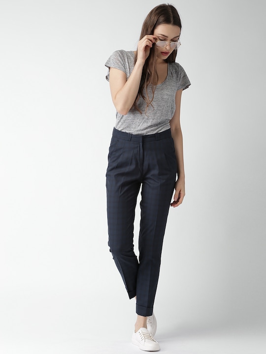 Mast & Harbour Women Checked Formal Trousers