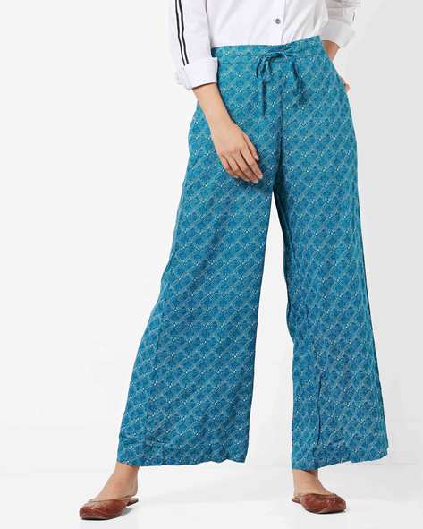 RANGRITI Mid-Rise Printed Palazzos with Drawstring Waist