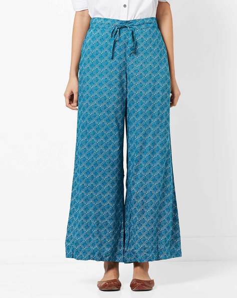 RANGRITI Mid-Rise Printed Palazzos with Drawstring Waist