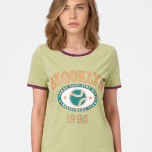 ONLY WOMEN GREEN GRAPHIC PRINT T-SHIRT