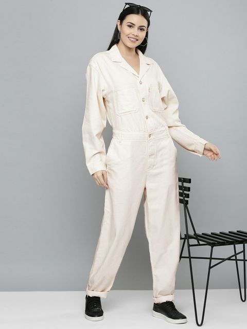 Levi"s Womens Beige Notched Lapel Jumpsuits