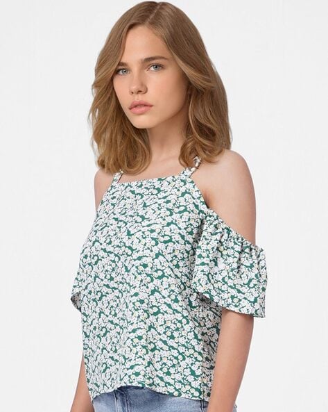 ONLY Floral Print Cold-Shoulder Top