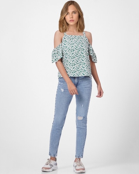 ONLY Floral Print Cold-Shoulder Top