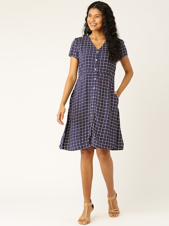 Dress Berry Checked A-Line Sustainable Dress