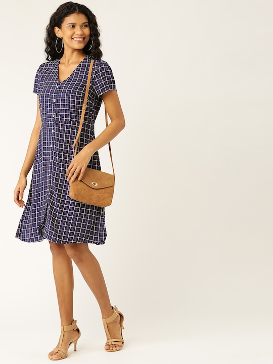 Dress Berry Checked A-Line Sustainable Dress