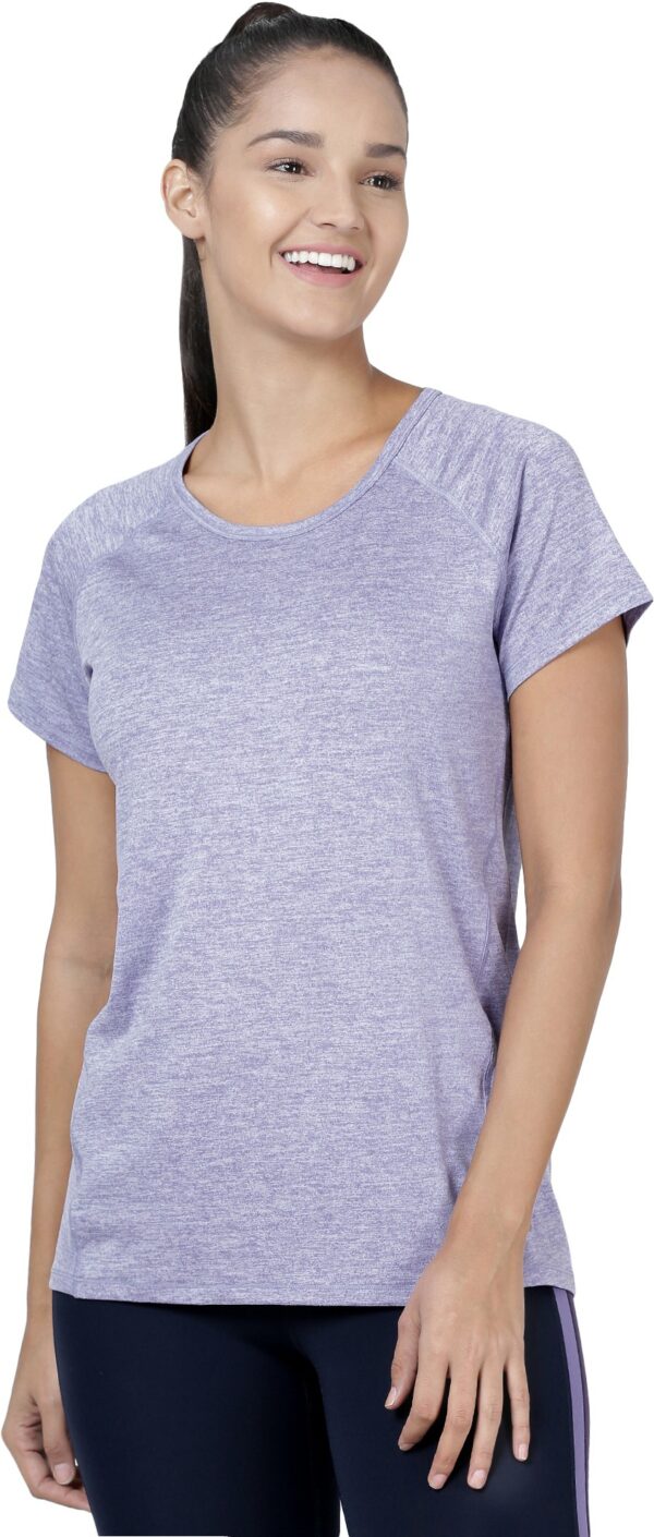 Enamor Women Self Design Round Neck Polyester Purple T-Shirt