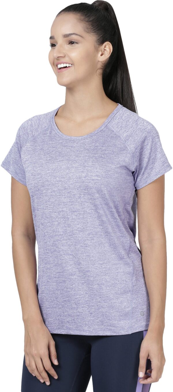 Enamor Women Self Design Round Neck Polyester Purple T-Shirt