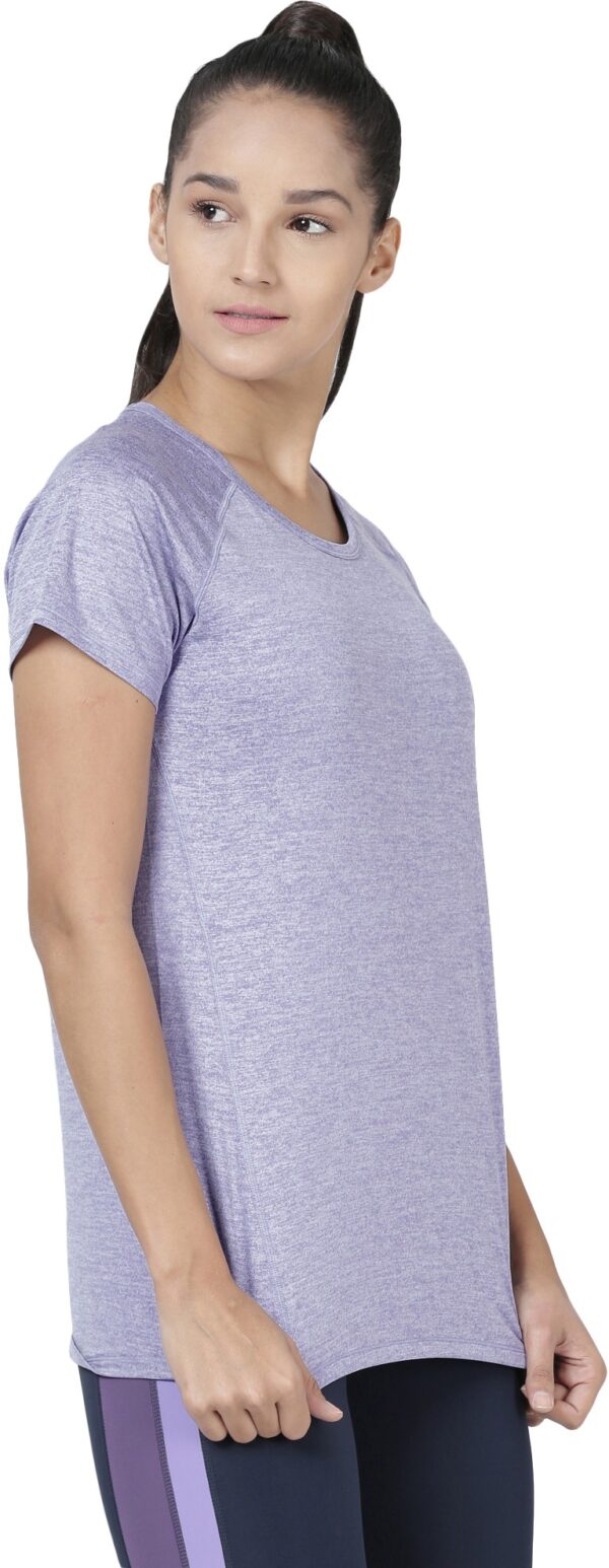 Enamor Women Self Design Round Neck Polyester Purple T-Shirt