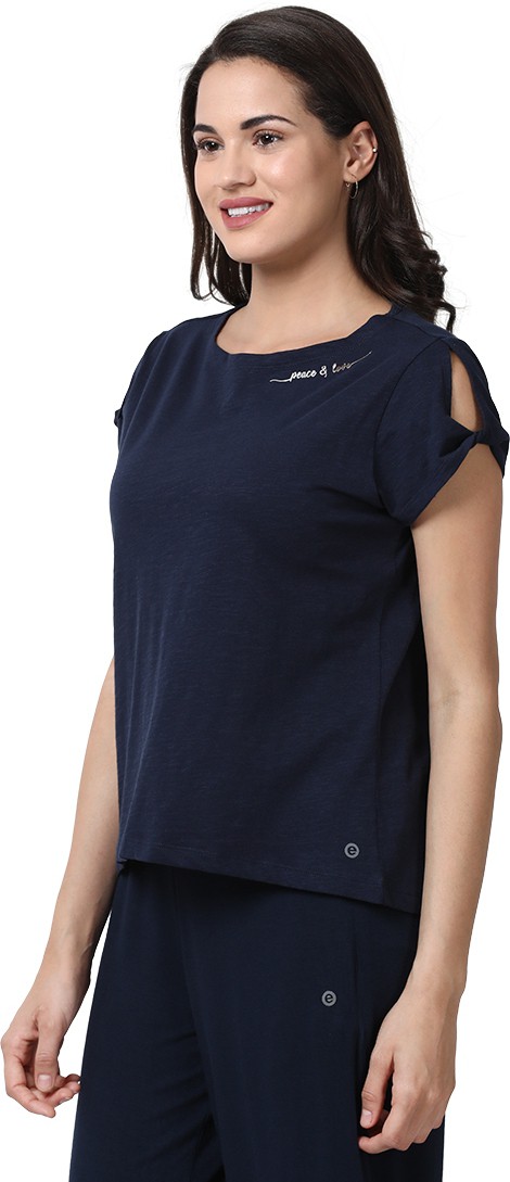 Enamor Casual Regular Sleeves Solid Women Blue Top