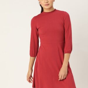 DressBerry Maroon Pure Cotton Solid A-Line Dress