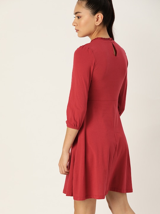 DressBerry Maroon Pure Cotton Solid A-Line Dress