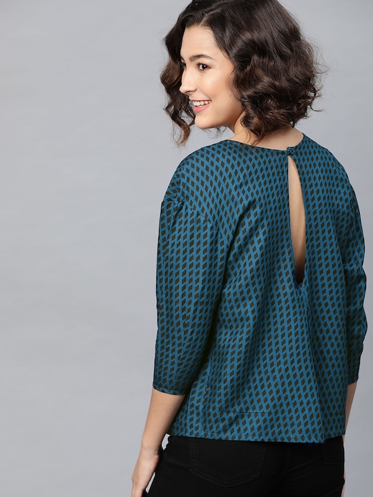 HERE&NOW Geometric Drop Shoulder Sleeves Boxy Top