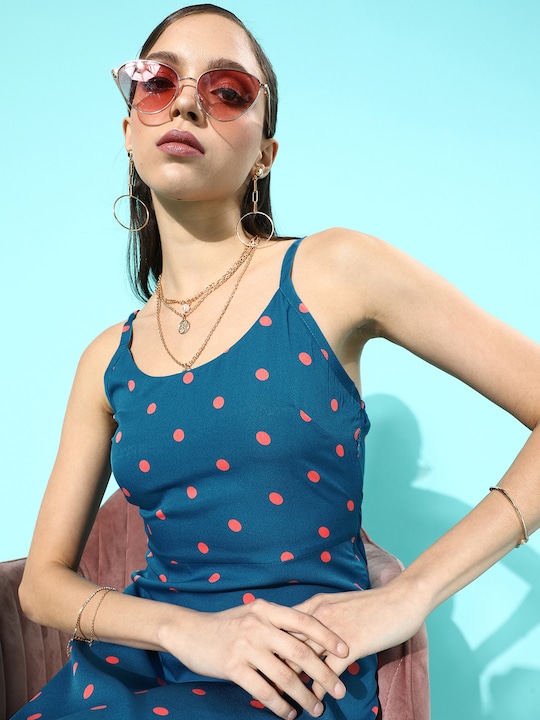 DressBerry Women Stunning Polka-Dotted Noughties Spaghetti Dress