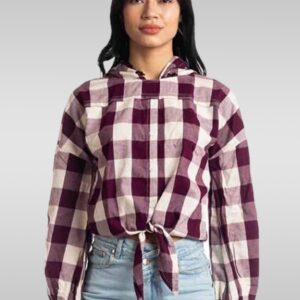 HERSHEINBOX Casual Cuffed Sleeves Checkered Women Top