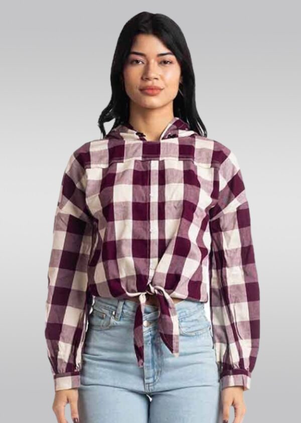 HERSHEINBOX Casual Cuffed Sleeves Checkered Women Top