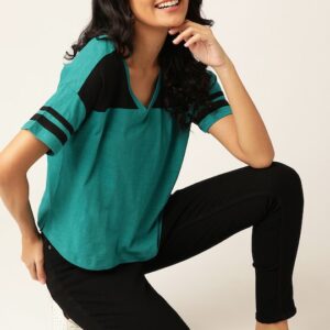 DressBerry Women Drop-Shoulder Sleeves Colourblock T-shirt