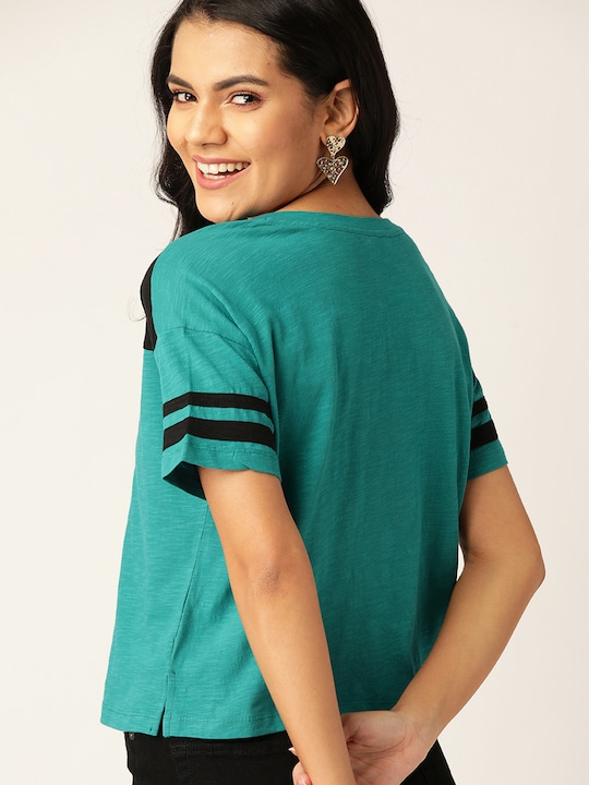 DressBerry Women Drop-Shoulder Sleeves Colourblock T-shirt