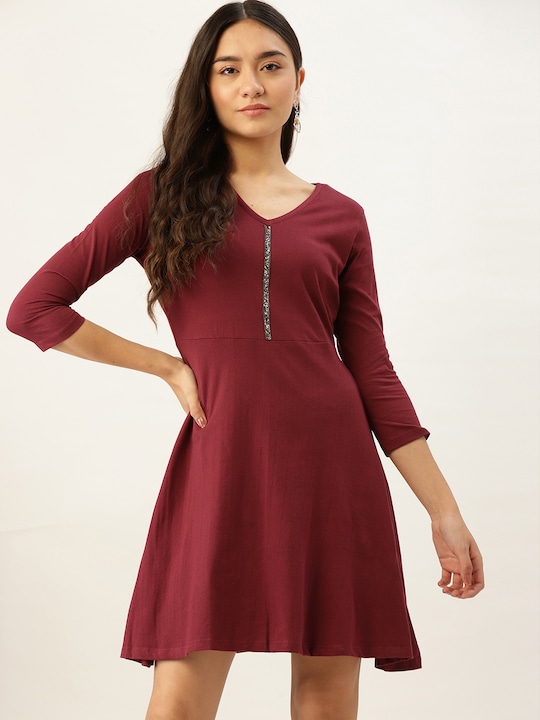 DressBerry Maroon A-Line Dress