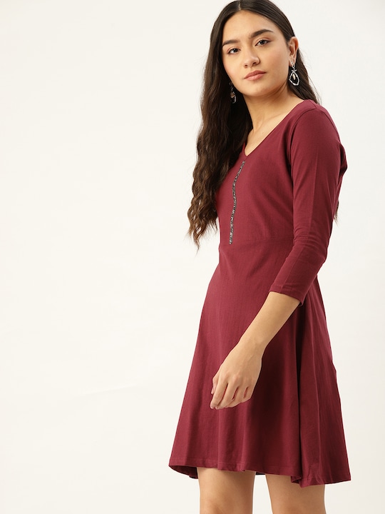 DressBerry Maroon A-Line Dress