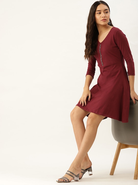 DressBerry Maroon A-Line Dress