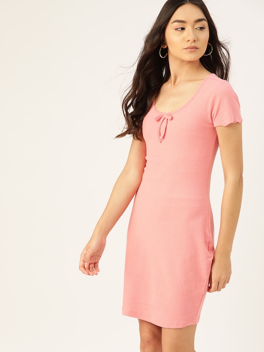 DressBerry Pink Ribbed Sheath Dress