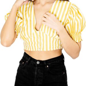 HERSHEINBOX Casual Puff Sleeves Striped Women Yellow Top