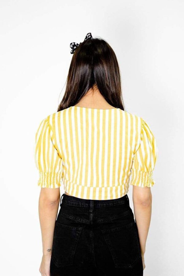 HERSHEINBOX Casual Puff Sleeves Striped Women Yellow Top