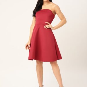 DODO & MOA Women Solid Fit and Flare Dress