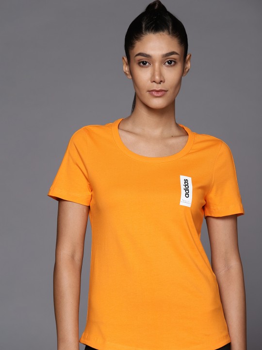 ADIDAS Women Solid Pure Cotton T-shirt