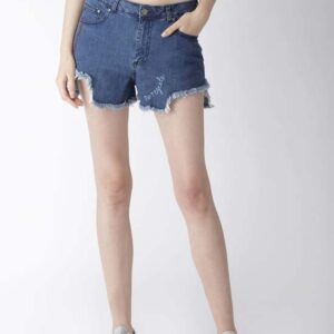 FOREVER 21 Women Blue Solid Denim Shorts