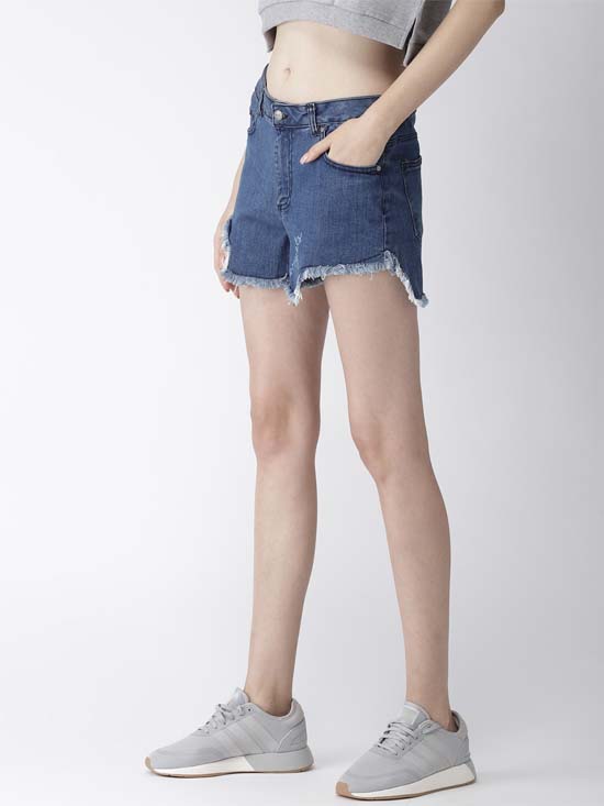 FOREVER 21 Women Blue Solid Denim Shorts