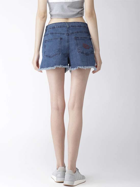 FOREVER 21 Women Blue Solid Denim Shorts