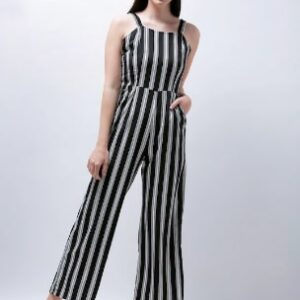 Zastraa Black & White Striped Culotte Jumpsuit