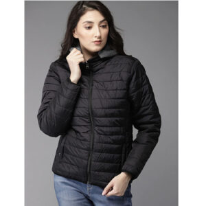 HERE&NOW Women Black Solid Padded Jacket