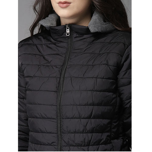 HERE&NOW Women Black Solid Padded Jacket