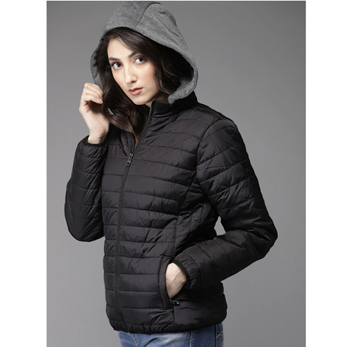 HERE&NOW Women Black Solid Padded Jacket