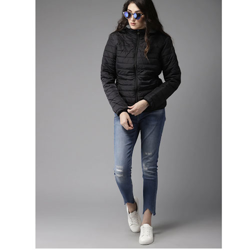 HERE&NOW Women Black Solid Padded Jacket