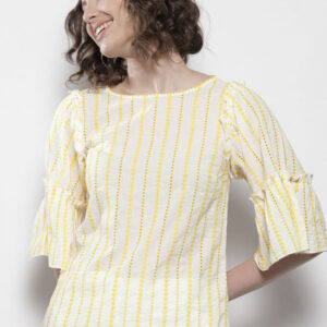 DOROTHY PERKINS Women Off-White & Yellow Embroidered Top