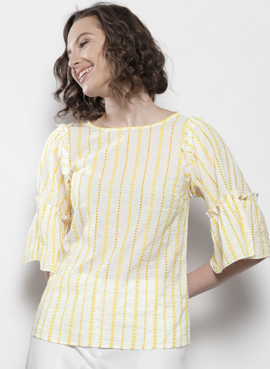 DOROTHY PERKINS Women Off-White & Yellow Embroidered Top