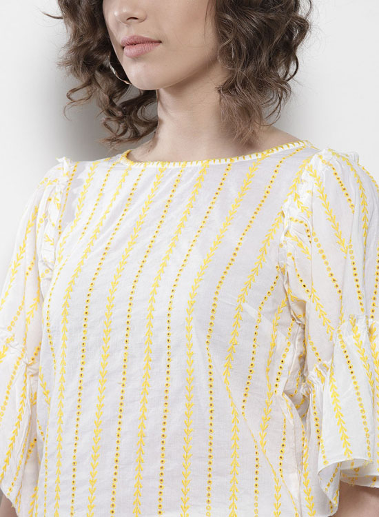 DOROTHY PERKINS Women Off-White & Yellow Embroidered Top