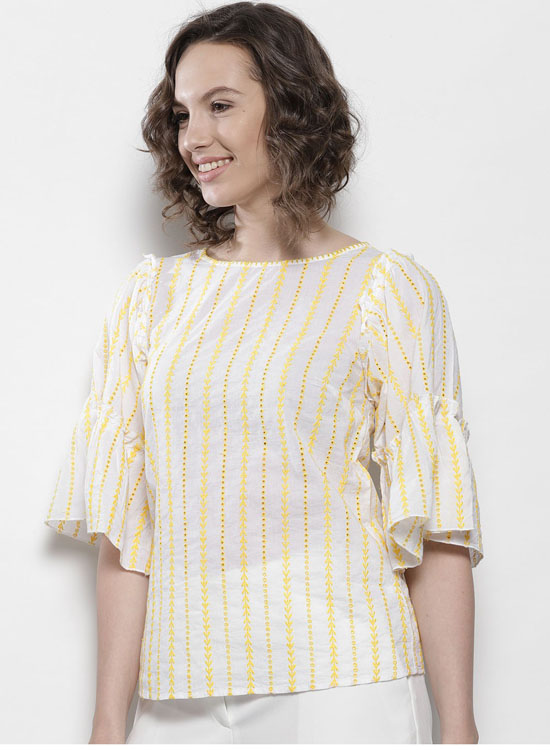 DOROTHY PERKINS Women Off-White & Yellow Embroidered Top