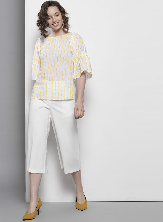 DOROTHY PERKINS Women Off-White & Yellow Embroidered Top