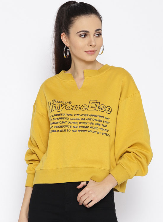 OVS Women Mustard Yellow Printed Sweatshirt