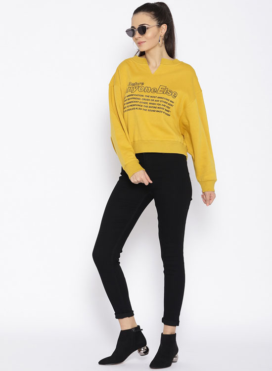 OVS Women Mustard Yellow Printed Sweatshirt