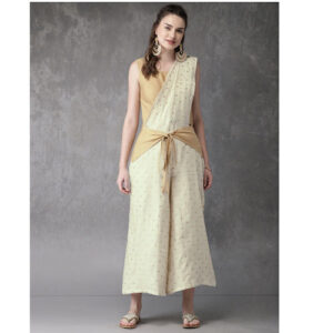 Anouk Women Off-White & Gold-Toned Solid Kurti with Palazzos